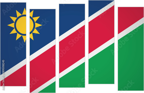Flag of Namibia. Flag with a design featuring vertical panels in a modular perspective