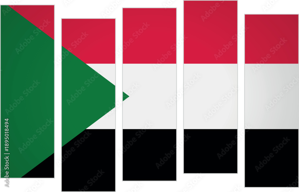 Obraz premium Flag of Sudan. Flag with a design featuring vertical panels in a modular perspective