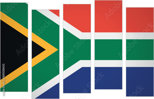 Flag of South Africa. Flag with a design featuring vertical panels in a modular perspective