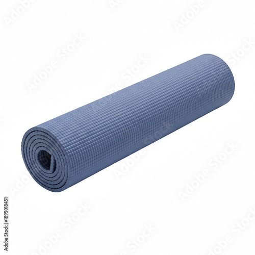 Light blue textured yoga mat neatly rolled up for fitness and exercise, isolated on transparent background