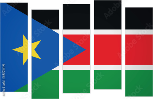 Flag of South Sudan. Flag with a design featuring vertical panels in a modular perspective