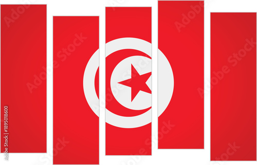Flag of Tunisia. Flag with a design featuring vertical panels in a modular perspective