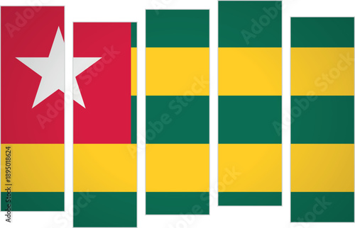Flag of Togo. Flag with a design featuring vertical panels in a modular perspective