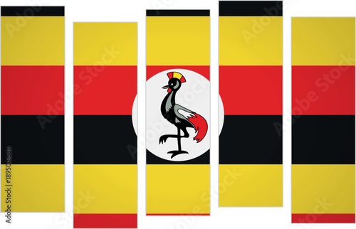 Flag of Uganda. Flag with a design featuring vertical panels in a modular perspective