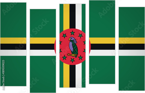 Flag of Dominica. Flag with a design featuring vertical panels in a modular perspective