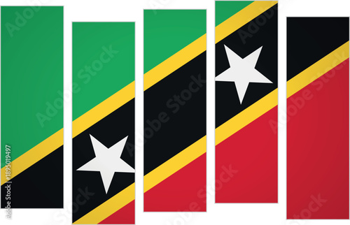 Flag of Saint Kitts And Nevis. Flag with a design featuring vertical panels in a modular perspective
