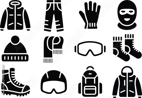 Winter clothing and accessories icons for outdoor activities Vector