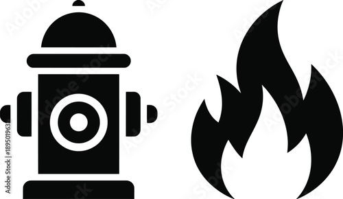 Fire hydrant and flame icon symbolizing fire safety and emergency response Vector