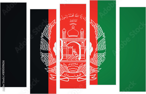 Flag of Afghanistan. Flag with a design featuring vertical panels in a modular perspective