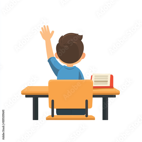 Student raising hand in classroom eager to answer question