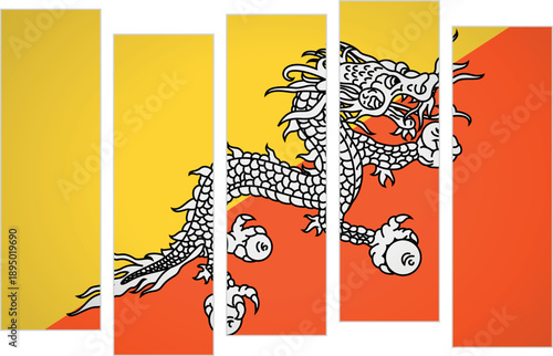 Flag of Bhutan. Flag with a design featuring vertical panels in a modular perspective
