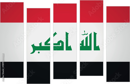 Flag of Iraq. Flag with a design featuring vertical panels in a modular perspective