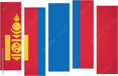 Flag of Mongolia. Flag with a design featuring vertical panels in a modular perspective