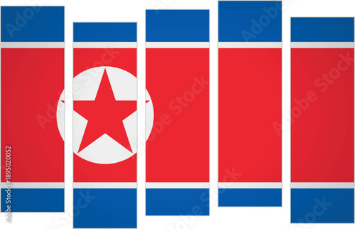 Flag of North Korea. Flag with a design featuring vertical panels in a modular perspective