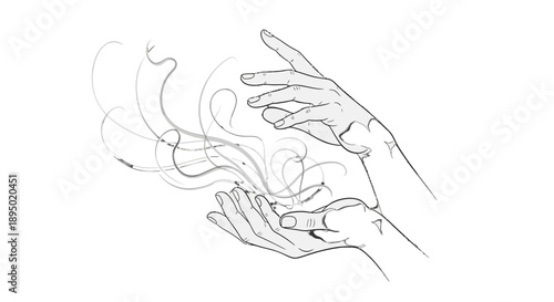 Delicate hands cradling smoke in a gentle gesture.
