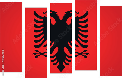 Flag of Albania. Flag with a design featuring vertical panels in a modular perspective