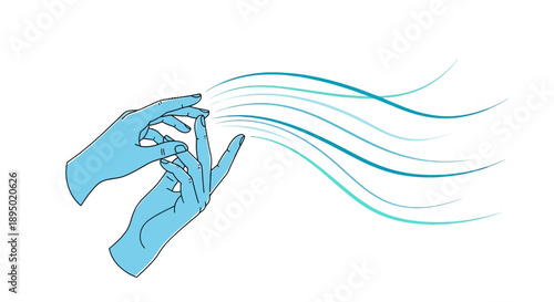 Hands releasing blue flowing lines into the air.