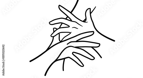 Simple line drawing of two hands holding each other.