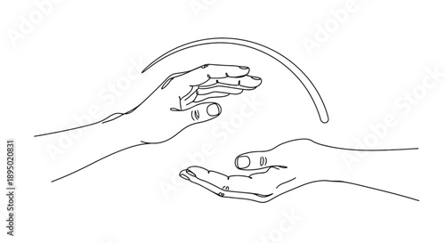 Simple line drawing of two hands exchanging coins.