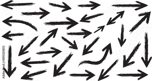 A collection of hand-drawn black brush stroke arrows pointing in multiple directions, indicating movement or choice.