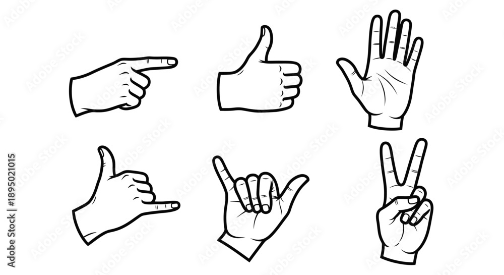 Obraz premium Hand gestures illustration set with various signs.