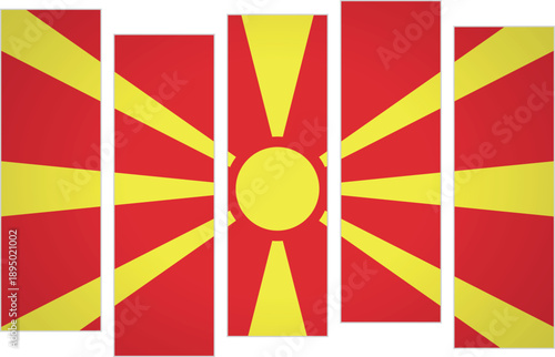Flag of North Macedonia. Flag with a design featuring vertical panels in a modular perspective