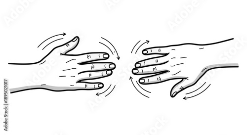 Simple line drawing of two hands gesturing towards each other.