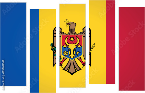 Flag of Moldova. Flag with a design featuring vertical panels in a modular perspective