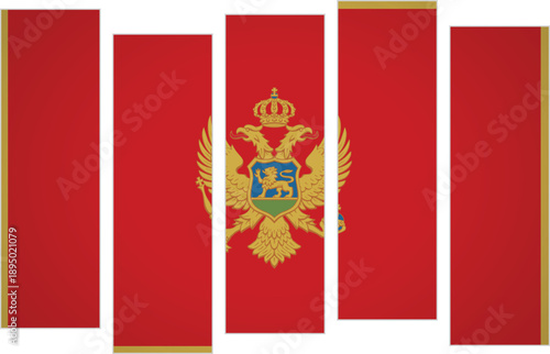 Flag of Montenegro. Flag with a design featuring vertical panels in a modular perspective