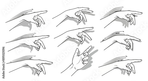 Collection of Hand Gestures Illustrated in Various Positions.