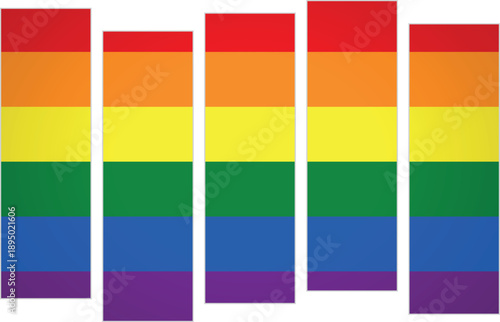 Flag of the LGBTQ. Peace symbol. A design featuring vertical panels in a modular perspective