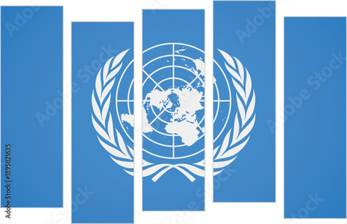 Flag of United Nations. Flag with a design featuring vertical panels in a modular perspective