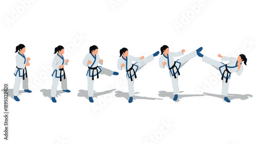 Isometric martial arts sequence: female karate practitioner in action