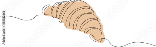 Continuous one line drawing of french croissant. Great for design menu cafe,bistro, restaurant, label and packaging. Vector illustration