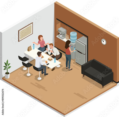 Worker having lunch in office pantry