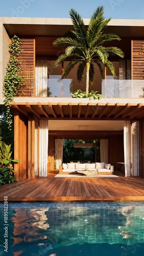 Luxury Modern Villa with Swimming Pool and Palm Trees.