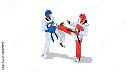 Dynamic taekwondo match in action pose