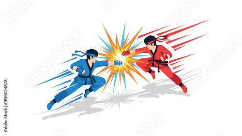 Dynamic martial arts duel with explosive motion