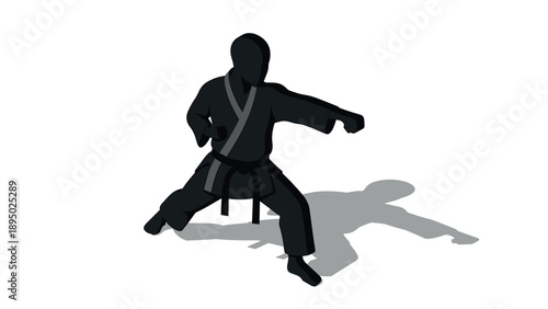 Karate martial arts fighter in dynamic pose isometric design