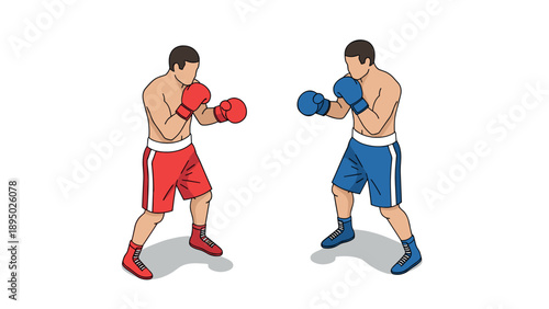 Colorful boxing pair in action with red and blue gear
