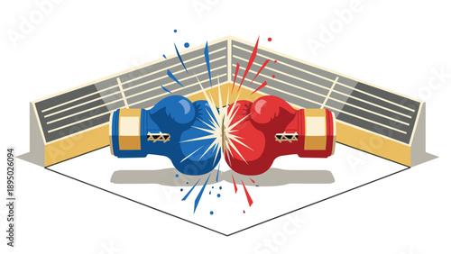 Boxing gloves clash with dynamic burst in a ring setting