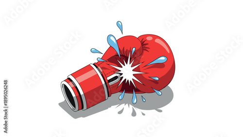 Red boxing glove punching with splash effect in pop art style