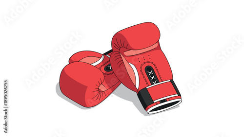 Red boxing gloves pair flat design: stylish sports equipment on white