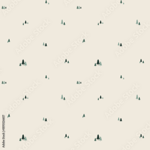 Beige Nordic Day Evergreen Seamless Pattern for Wallpaper and Textile Design