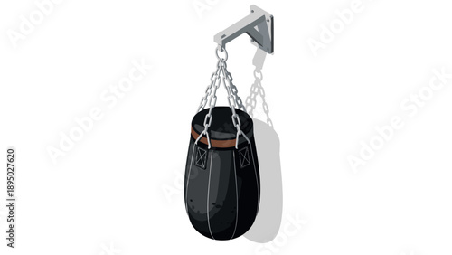 Isometric black punching bag with wall mount on white background