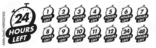 Countdown timer hours left with clock sticker set 1,2,3,4,5,6,7,8,9,10,11,12 for special offer, sale, social media post, promotion