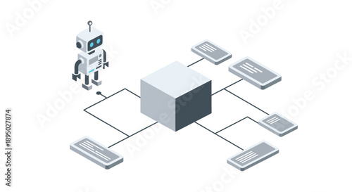 Robot connecting to multiple devices vector illustration