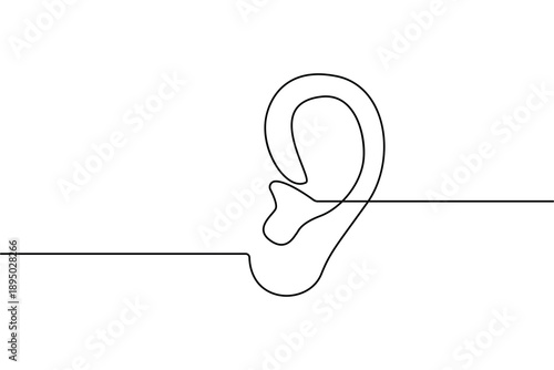 Minimalist ear line drawing with frequency wave for audiology and hearing health