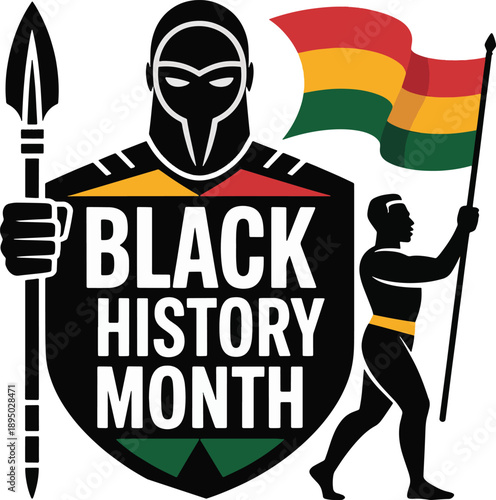Black history month illustration with warrior shield and flag