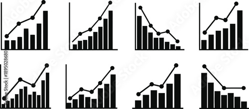 Silhouette vector graphics with bar charts and line graphs